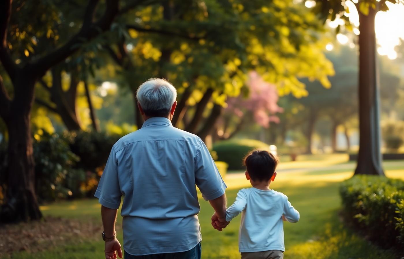 Grandfather walking with grandchild